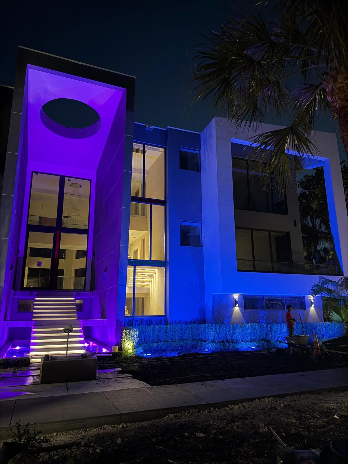Modern South Florida residence with exterior architectural lighting