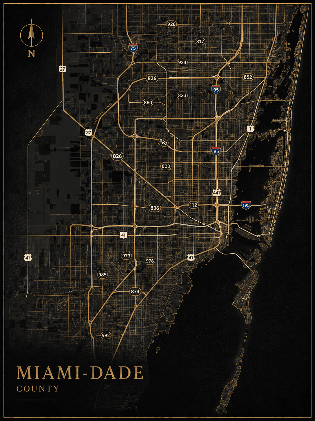 Stylized map of Miami-Dade County