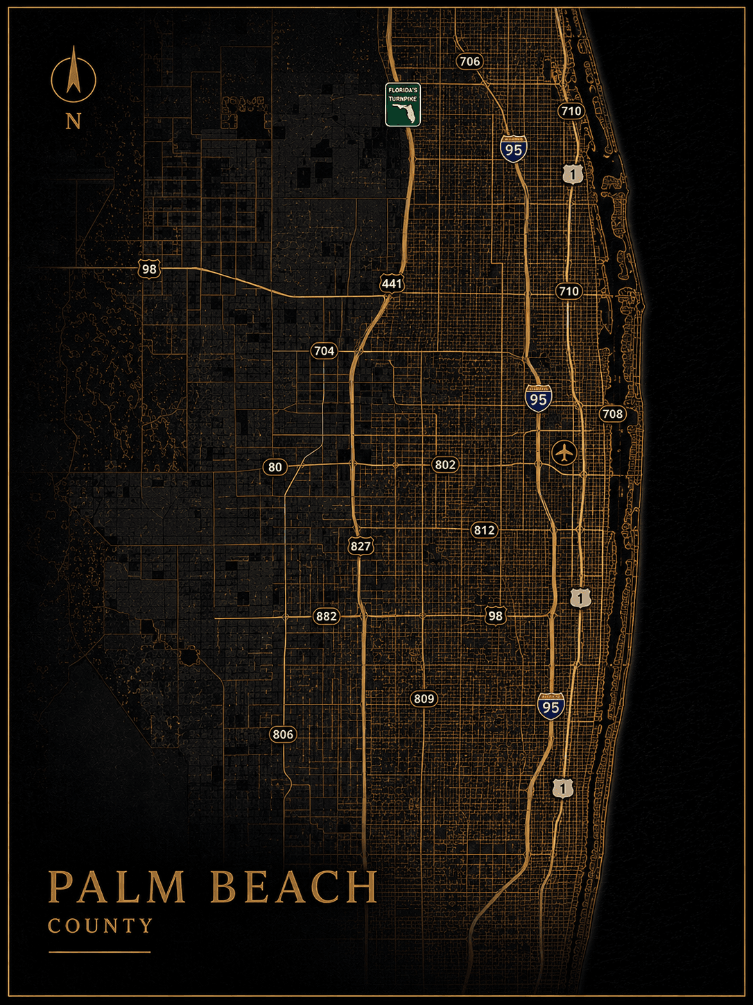 Stylized map of Palm Beach County